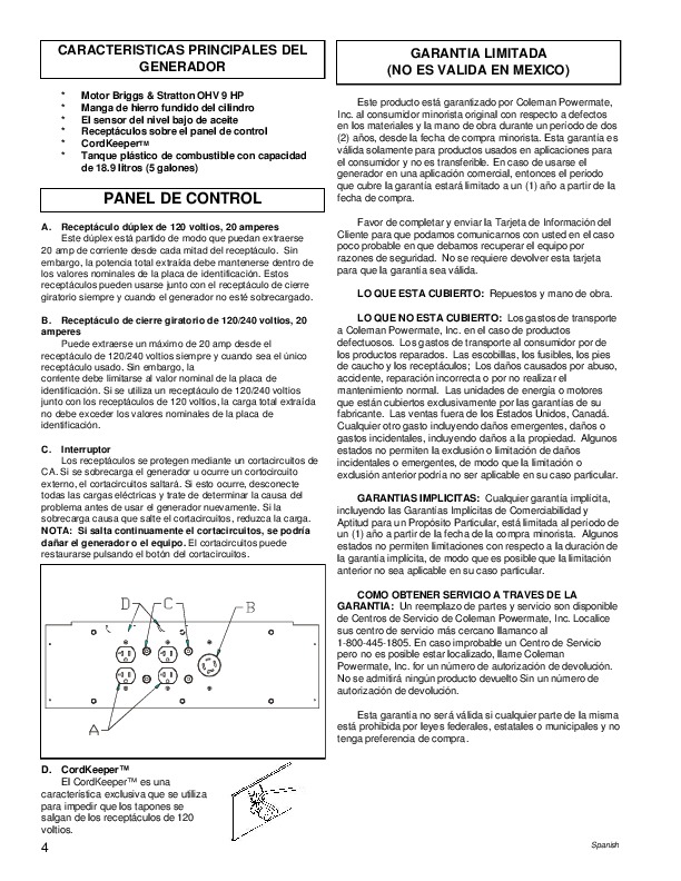 Coleman Powermate Pro Gen 5000 PM0535202 Generator Owners Manual
