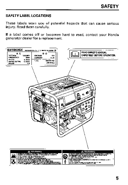 Em5000sx honda generator manual #1
