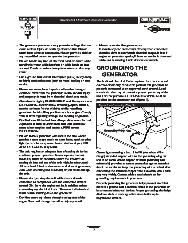 Generac 5500 Generator Owners Manual